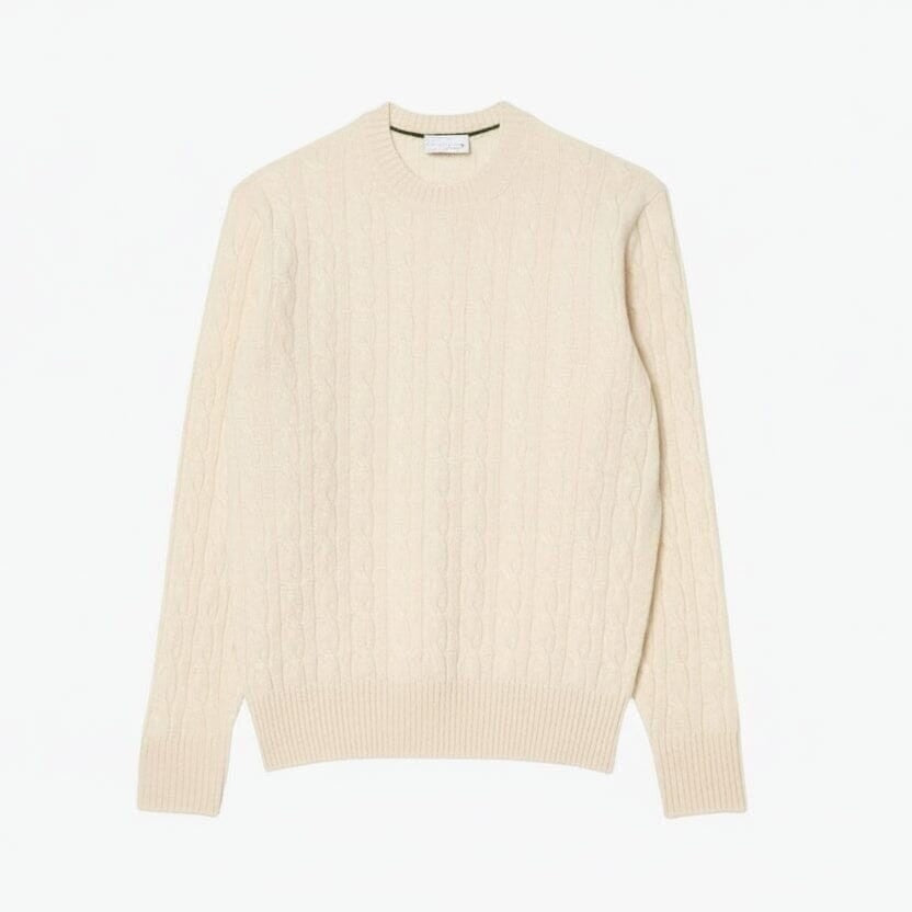 Zopfmuster Pullover Aus Gekämmter Wolle Mit Rundhalsausschnitt