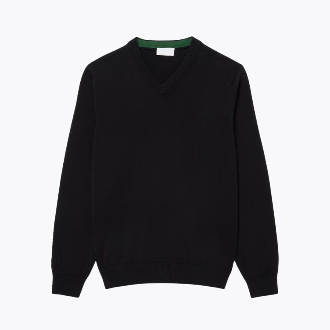 Einfarbiger Baumwoll-Pullover Mit V-Ausschnitt