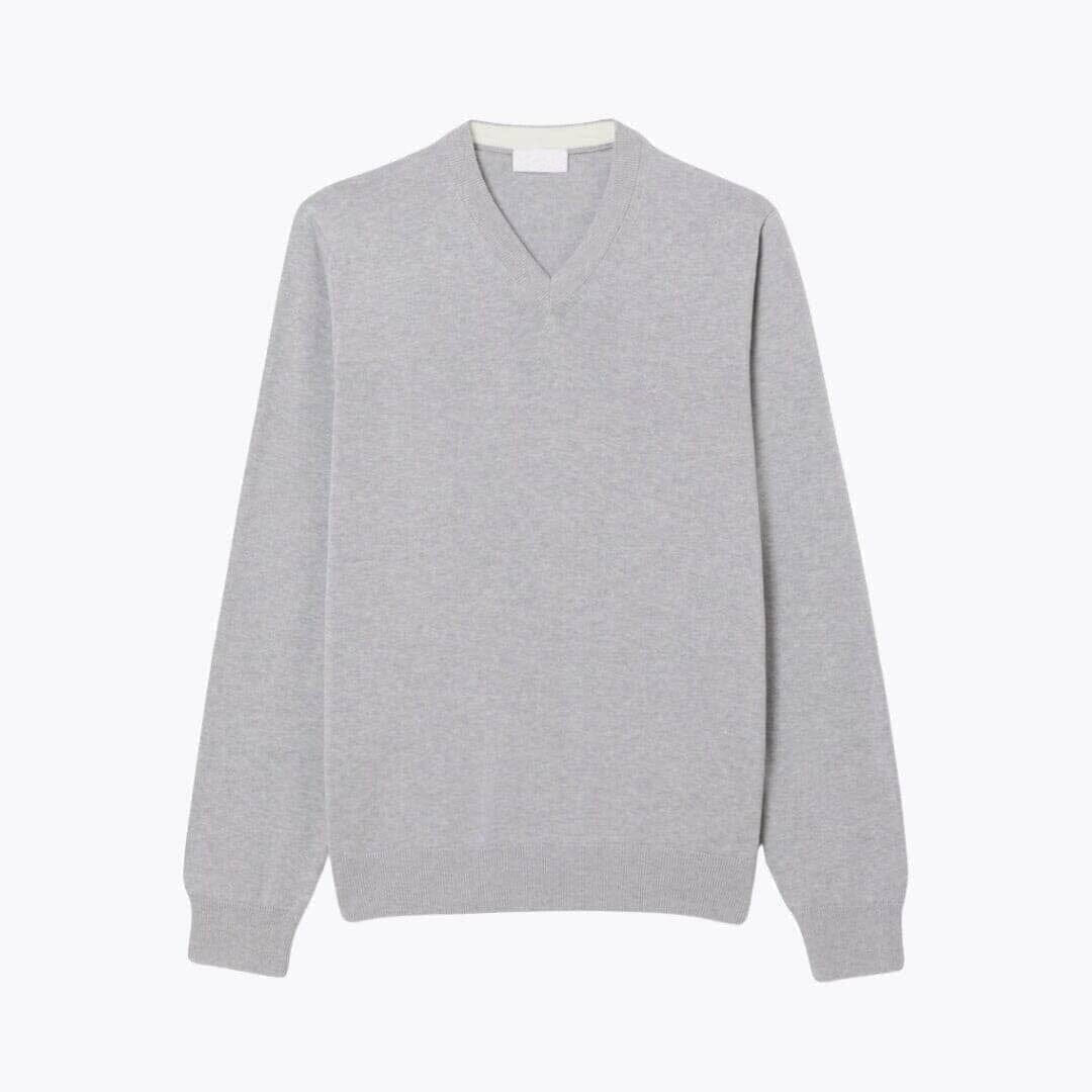 Einfarbiger Baumwoll-Pullover Mit V-Ausschnitt