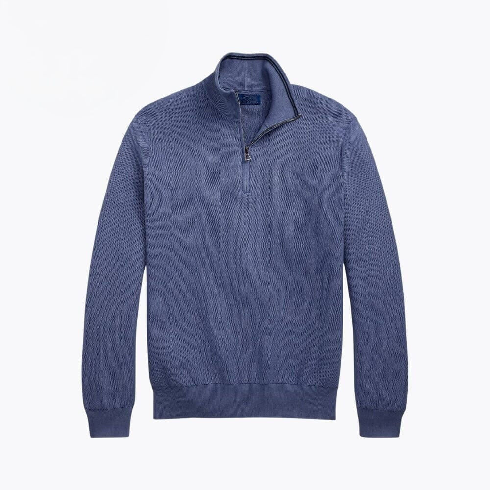 Mesh-Strick Baumwoll-Pullover Mit Viertel-Reißverschluss