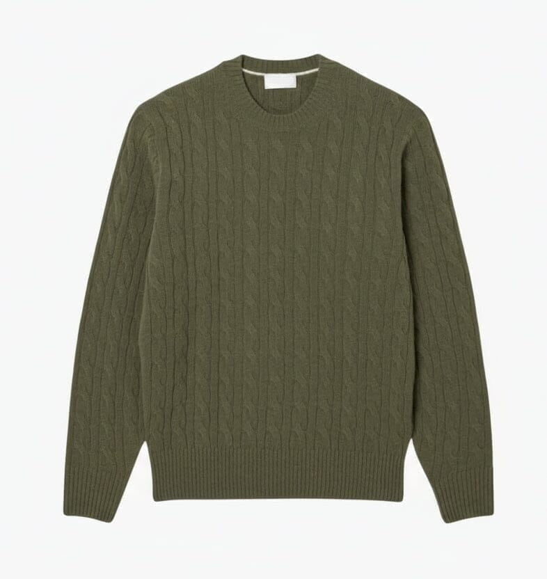 Zopfmuster Pullover Aus Gekämmter Wolle Mit Rundhalsausschnitt