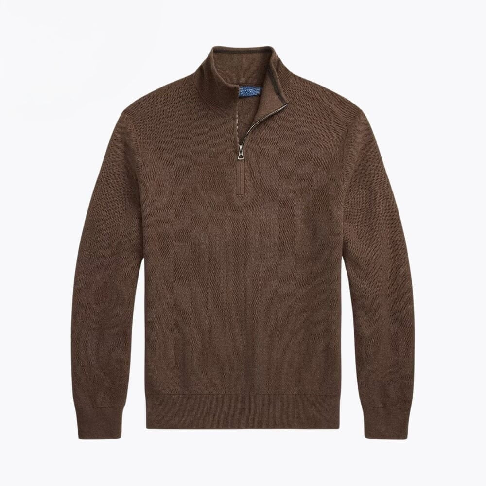 Mesh-Strick Baumwoll-Pullover Mit Viertel-Reißverschluss