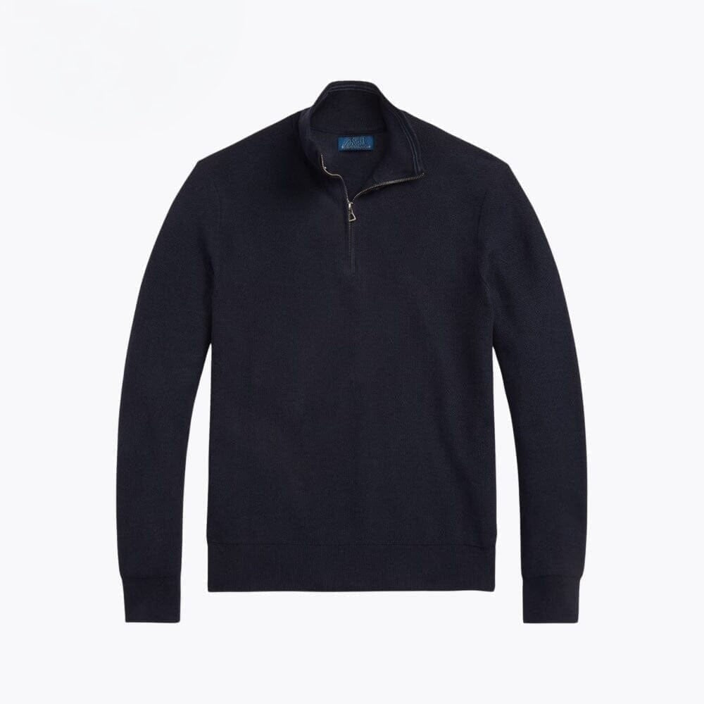 Mesh-Strick Baumwoll-Pullover Mit Viertel-Reißverschluss