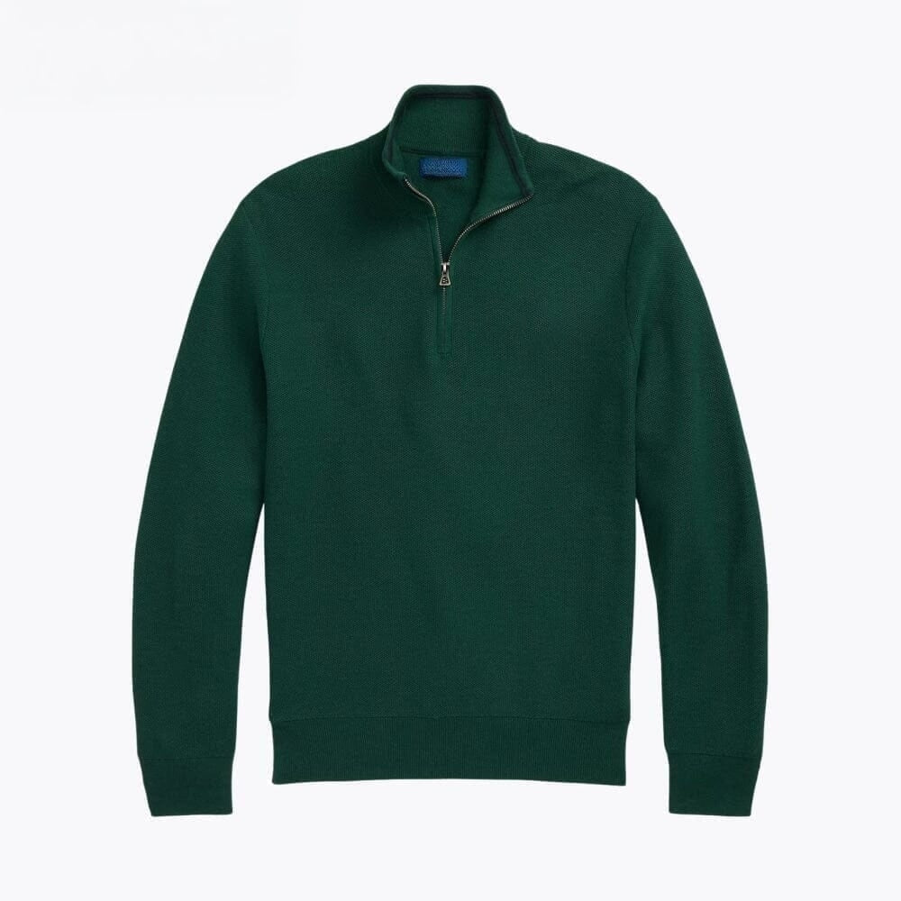 Mesh-Strick Baumwoll-Pullover Mit Viertel-Reißverschluss