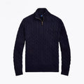Grobstrick Baumwoll-Pullover Mit Zopfmuster Und Viertel-Reißverschluss